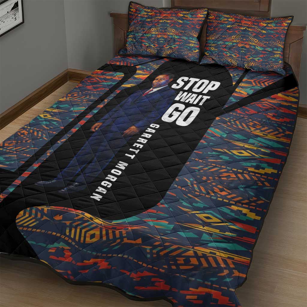Garrett Morgan Quilt Bed Set with Full Body Portrait, Stop Wait Go Quote, Traffic Light Design - Wonder Print Shop