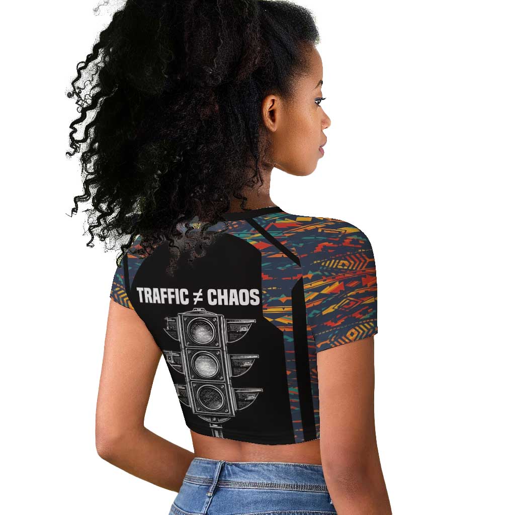 Garrett Morgan Raglan Cropped T shirt with Full Body Portrait, Stop Wait Go Quote, Traffic Light Design - Wonder Print Shop