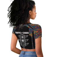 Garrett Morgan Raglan Cropped T shirt with Full Body Portrait, Stop Wait Go Quote, Traffic Light Design - Wonder Print Shop