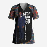 Garrett Morgan Scrub Top with Full Body Portrait, Stop Wait Go Quote, Traffic Light Design - Wonder Print Shop