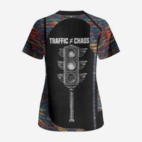 Garrett Morgan Scrub Top with Full Body Portrait, Stop Wait Go Quote, Traffic Light Design - Wonder Print Shop