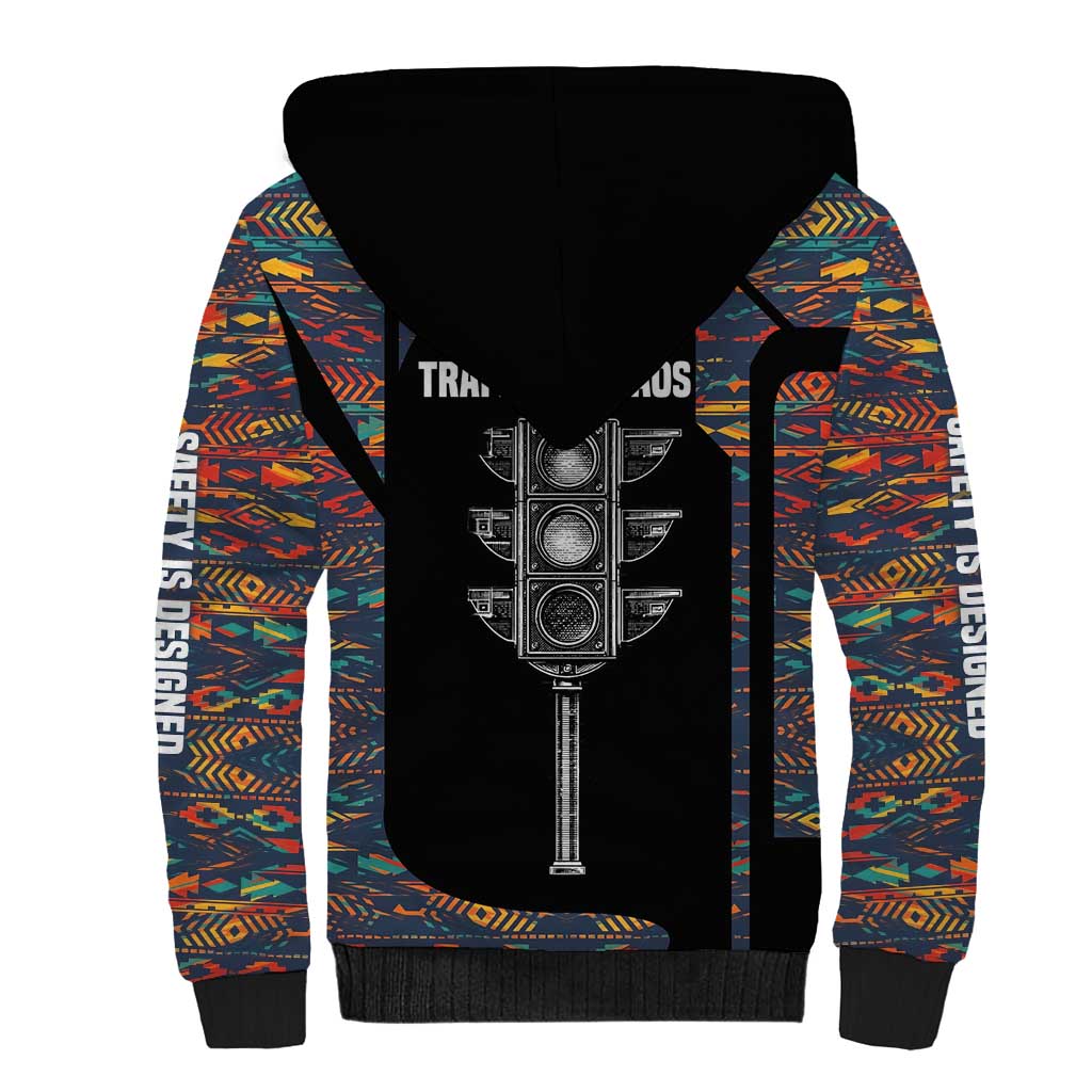 Garrett Morgan Sherpa Hoodie with Full Body Portrait, Stop Wait Go Quote, Traffic Light Design - Wonder Print Shop