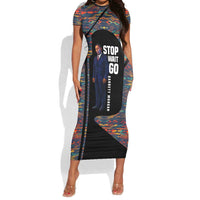 Garrett Morgan Short Sleeve Bodycon Dress with Full Body Portrait, Stop Wait Go Quote, Traffic Light Design - Wonder Print Shop