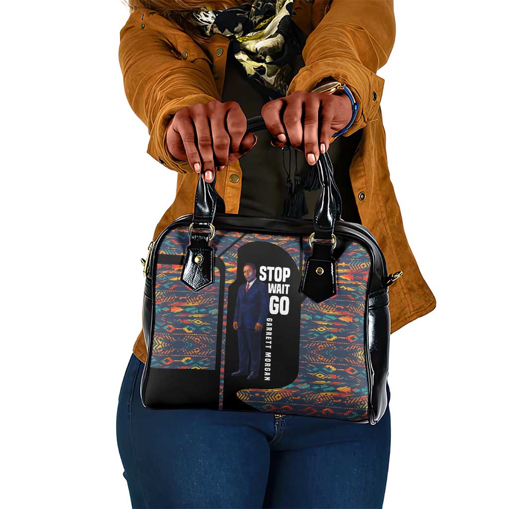Garrett Morgan Shoulder Handbag with Full Body Portrait, Stop Wait Go Quote, Traffic Light Design - Wonder Print Shop