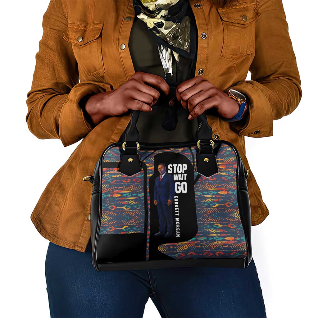 Garrett Morgan Shoulder Handbag with Full Body Portrait, Stop Wait Go Quote, Traffic Light Design - Wonder Print Shop