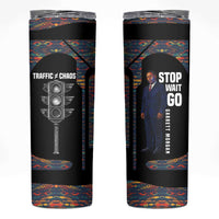 Garrett Morgan Skinny Tumbler with Full Body Portrait, Stop Wait Go Quote, Traffic Light Design - Wonder Print Shop