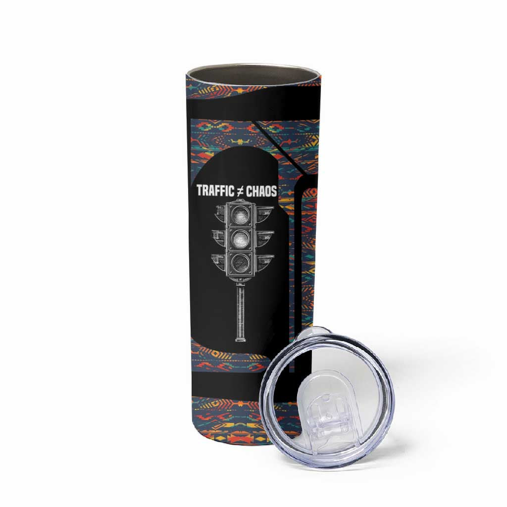 Garrett Morgan Skinny Tumbler with Full Body Portrait, Stop Wait Go Quote, Traffic Light Design - Wonder Print Shop