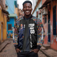 Garrett Morgan Sleeve Zip Bomber Jacket with Full Body Portrait, Stop Wait Go Quote, Traffic Light Design - Wonder Print Shop
