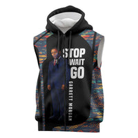 Garrett Morgan Sleeveless Zip Hoodie with Full Body Portrait, Stop Wait Go Quote, Traffic Light Design - Wonder Print Shop