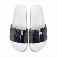 Garrett Morgan Slide Sandals with Full Body Portrait, Stop Wait Go Quote, Traffic Light Design - Wonder Print Shop
