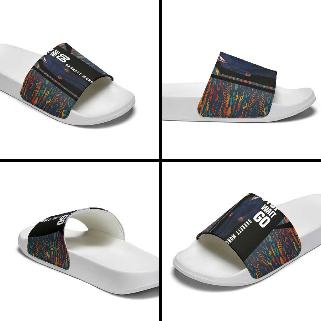 Garrett Morgan Slide Sandals with Full Body Portrait, Stop Wait Go Quote, Traffic Light Design - Wonder Print Shop