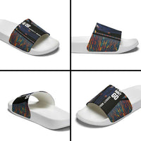 Garrett Morgan Slide Sandals with Full Body Portrait, Stop Wait Go Quote, Traffic Light Design - Wonder Print Shop
