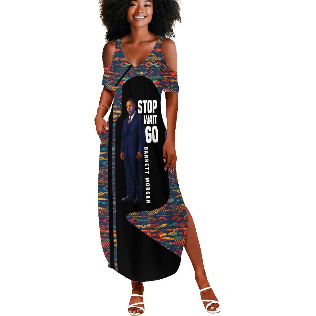 Garrett Morgan Summer Maxi Dress with Full Body Portrait, Stop Wait Go Quote, Traffic Light Design - Wonder Print Shop