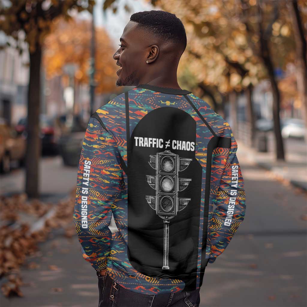 Garrett Morgan Sweatshirt with Full Body Portrait, Stop Wait Go Quote, Traffic Light Design - Wonder Print Shop