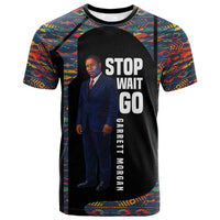 Garrett Morgan T shirt with Full Body Portrait, Stop Wait Go Quote, Traffic Light Design - Wonder Print Shop