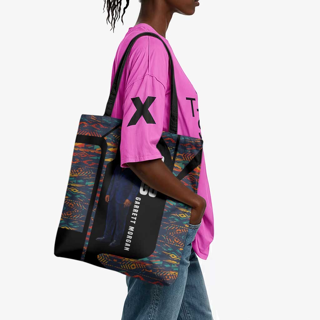 Garrett Morgan Tote Bag with Full Body Portrait, Stop Wait Go Quote, Traffic Light Design - Wonder Print Shop