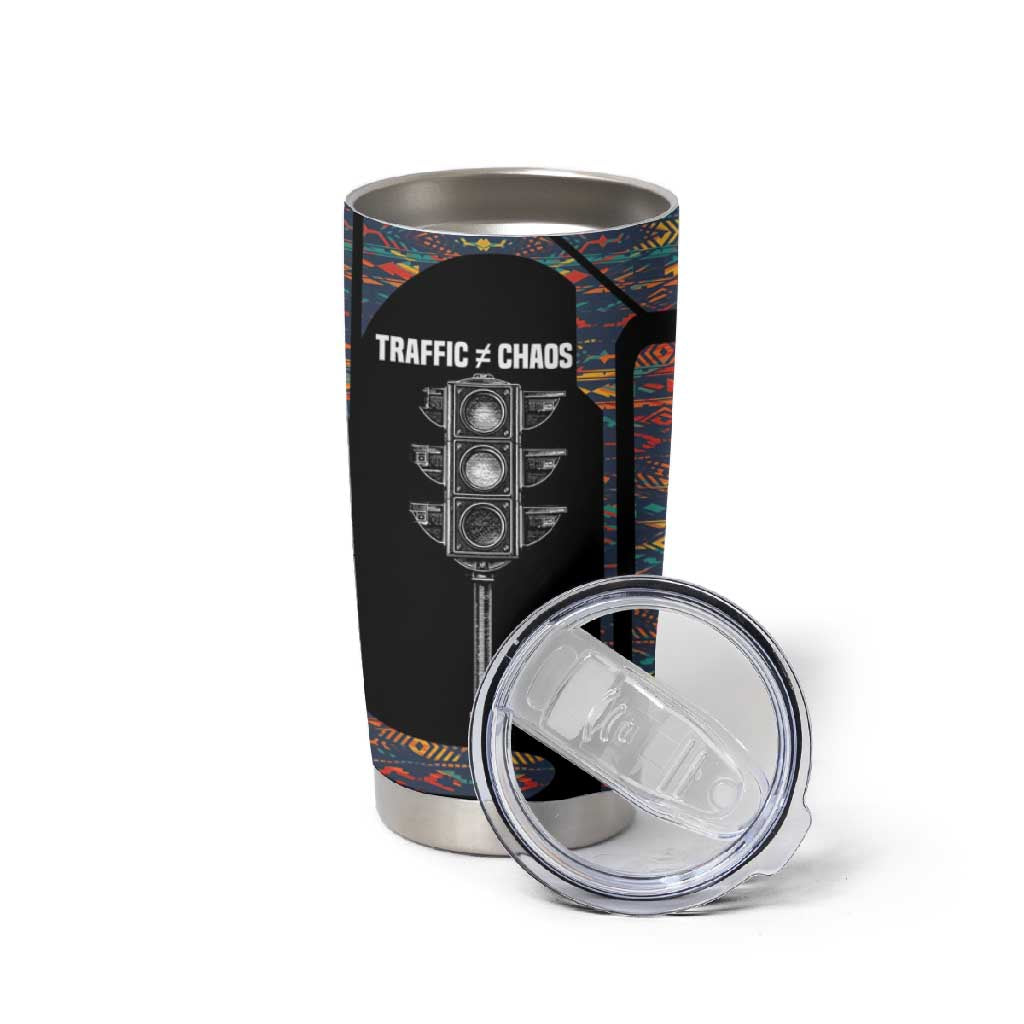 Garrett Morgan Tumbler Cup with Full Body Portrait, Stop Wait Go Quote, Traffic Light Design - Wonder Print Shop