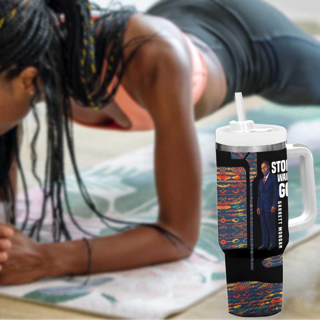 Garrett Morgan Tumbler With Handle with Full Body Portrait, Stop Wait Go Quote, Traffic Light Design - Wonder Print Shop