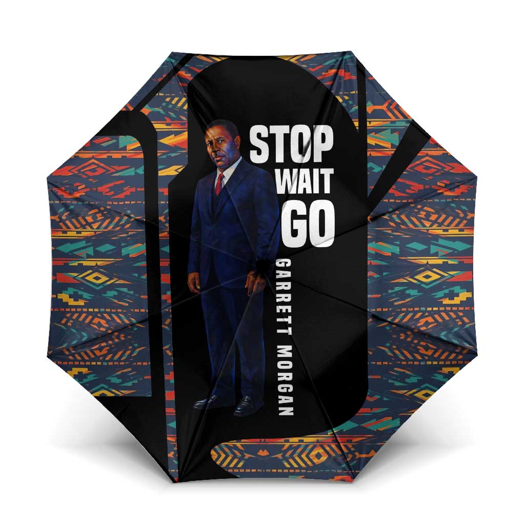 Garrett Morgan Umbrella with Full Body Portrait, Stop Wait Go Quote, Traffic Light Design - Wonder Print Shop