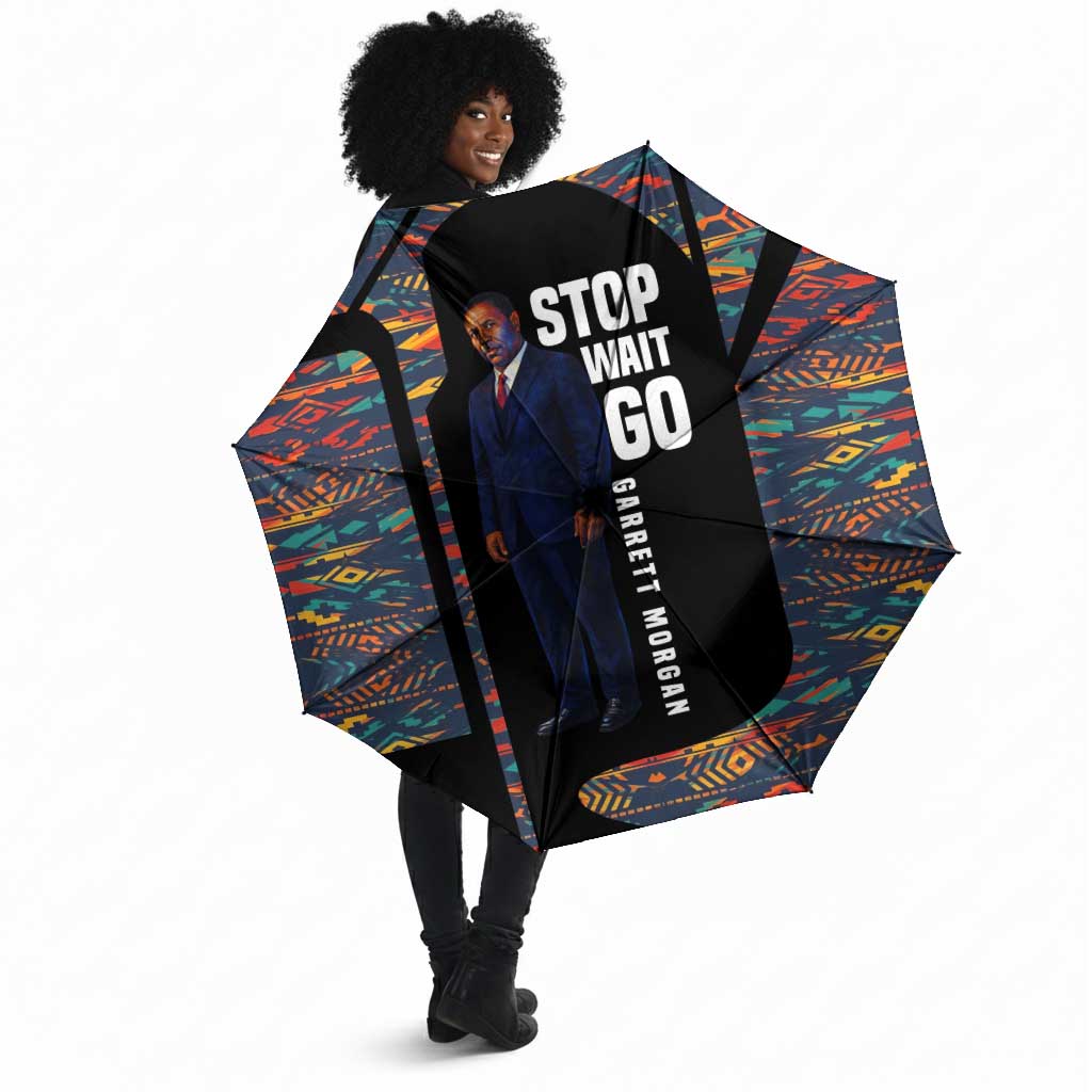 Garrett Morgan Umbrella with Full Body Portrait, Stop Wait Go Quote, Traffic Light Design - Wonder Print Shop