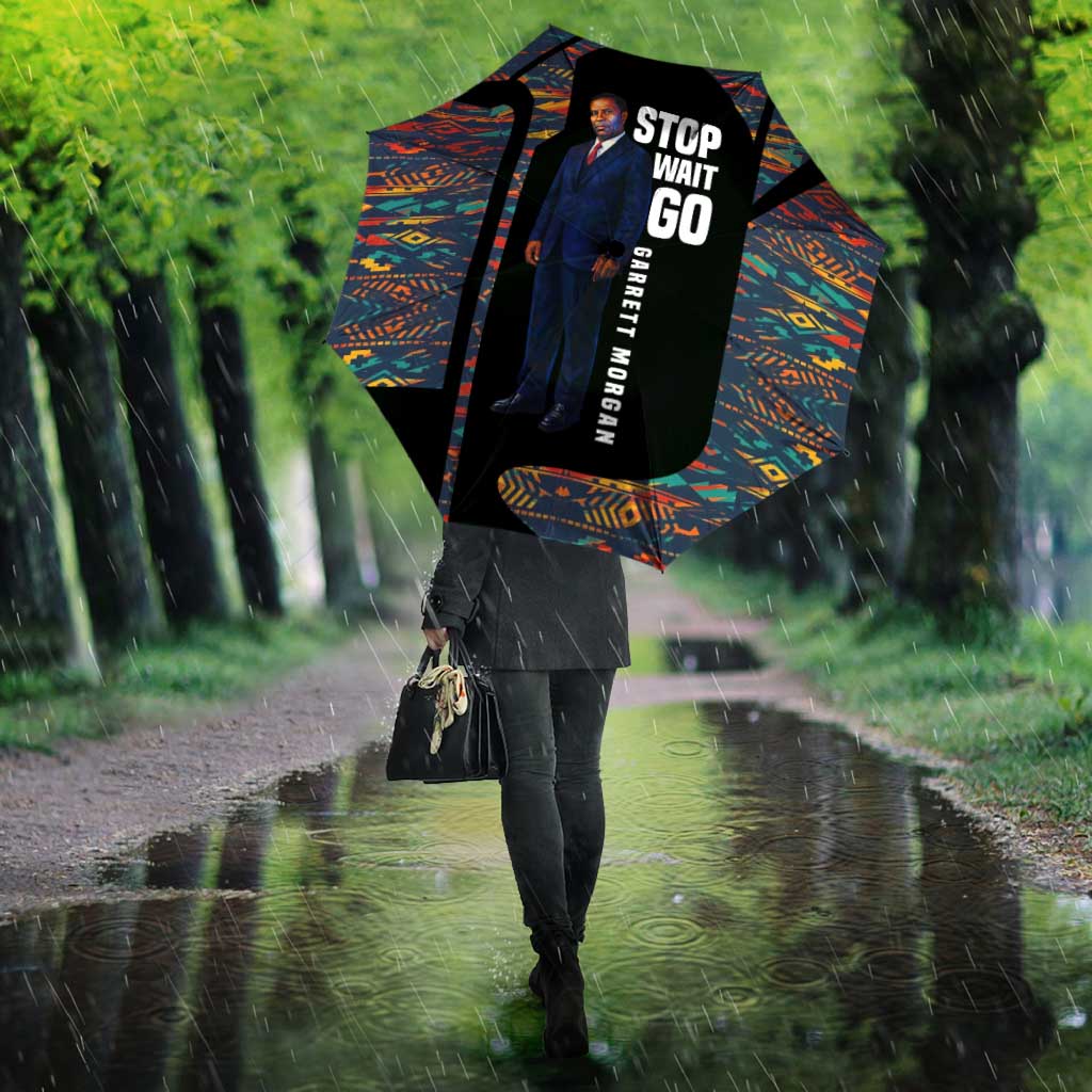 Garrett Morgan Umbrella with Full Body Portrait, Stop Wait Go Quote, Traffic Light Design - Wonder Print Shop