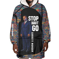 Garrett Morgan Wearable Blanket Hoodie with Full Body Portrait, Stop Wait Go Quote, Traffic Light Design - Wonder Print Shop