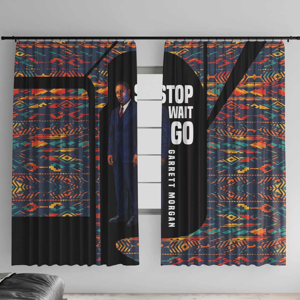 Garrett Morgan Window Curtain with Full Body Portrait, Stop Wait Go Quote, Traffic Light Design - Wonder Print Shop