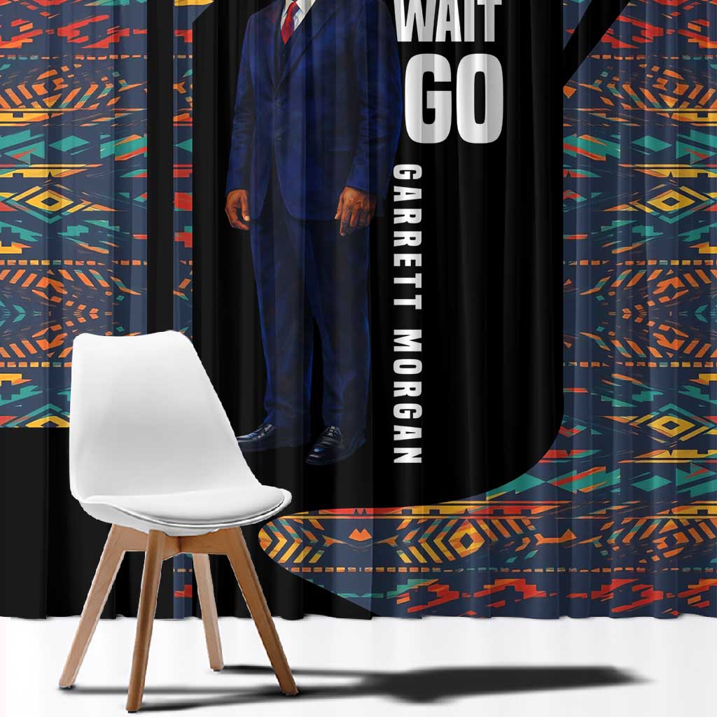 Garrett Morgan Window Curtain with Full Body Portrait, Stop Wait Go Quote, Traffic Light Design - Wonder Print Shop