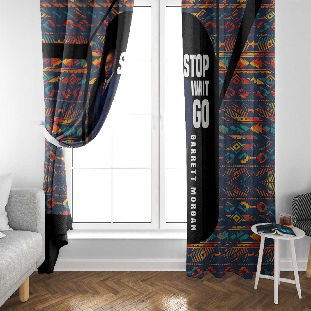 Garrett Morgan Window Curtain with Full Body Portrait, Stop Wait Go Quote, Traffic Light Design - Wonder Print Shop