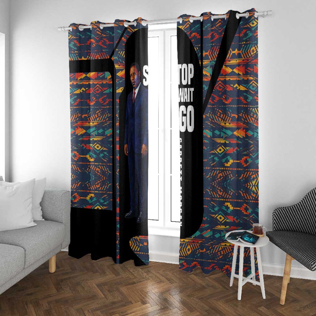 Garrett Morgan Window Curtain with Full Body Portrait, Stop Wait Go Quote, Traffic Light Design - Wonder Print Shop