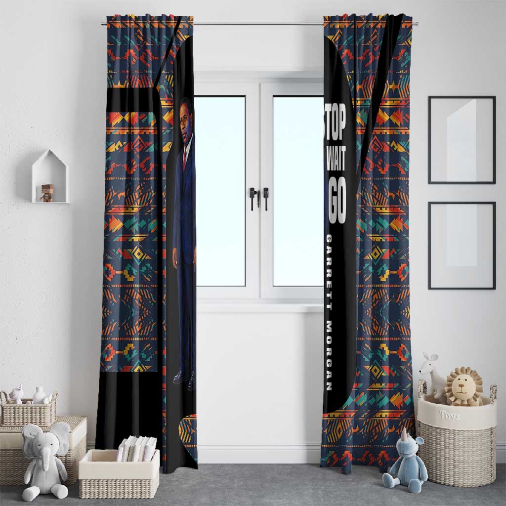 Garrett Morgan Window Curtain with Full Body Portrait, Stop Wait Go Quote, Traffic Light Design - Wonder Print Shop