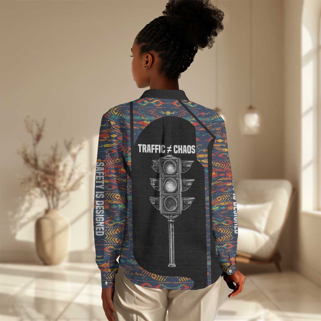 Garrett Morgan Women Casual Shirt with Full Body Portrait, Stop Wait Go Quote, Traffic Light Design - Wonder Print Shop
