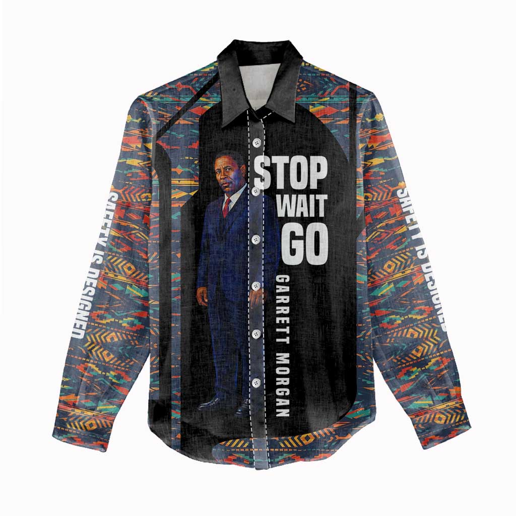 Garrett Morgan Women Casual Shirt with Full Body Portrait, Stop Wait Go Quote, Traffic Light Design - Wonder Print Shop