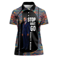 Garrett Morgan Women Polo Shirt with Full Body Portrait, Stop Wait Go Quote, Traffic Light Design - Wonder Print Shop