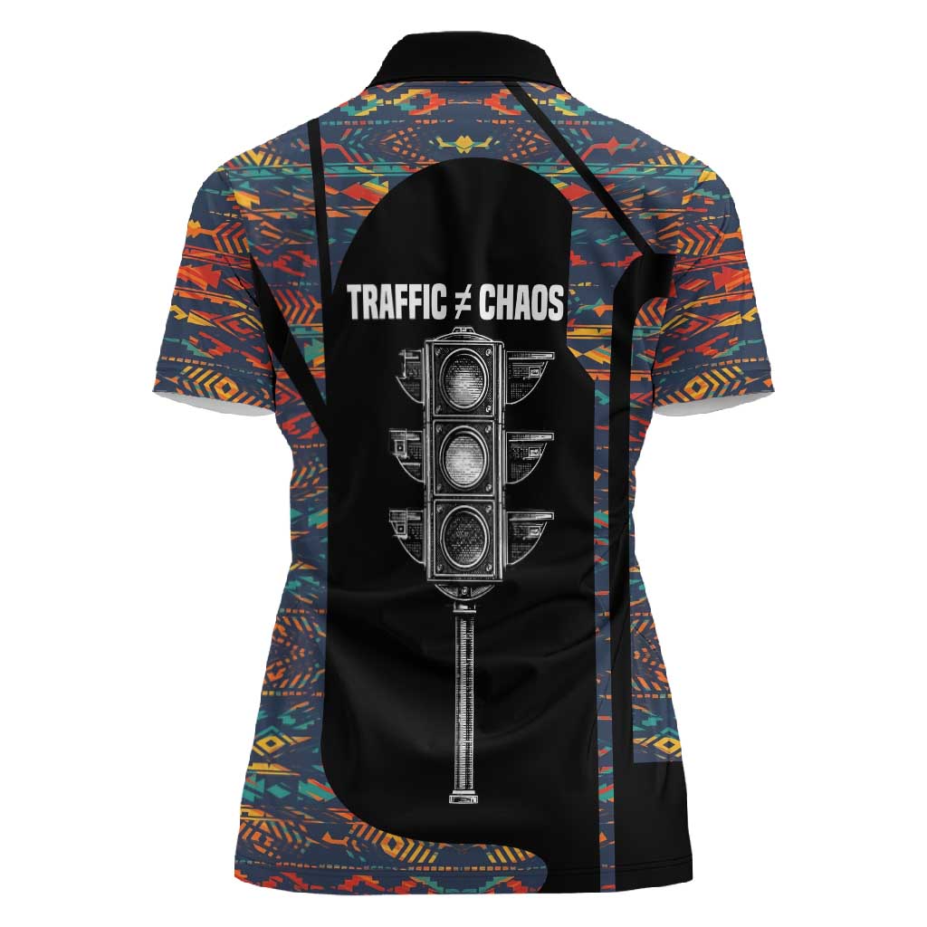 Garrett Morgan Women Polo Shirt with Full Body Portrait, Stop Wait Go Quote, Traffic Light Design - Wonder Print Shop