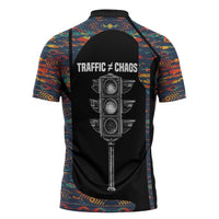 Garrett Morgan Zipper Polo Shirt with Full Body Portrait, Stop Wait Go Quote, Traffic Light Design - Wonder Print Shop