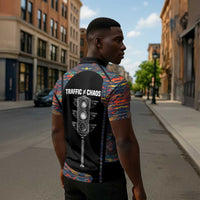 Garrett Morgan Zipper Polo Shirt with Full Body Portrait, Stop Wait Go Quote, Traffic Light Design - Wonder Print Shop
