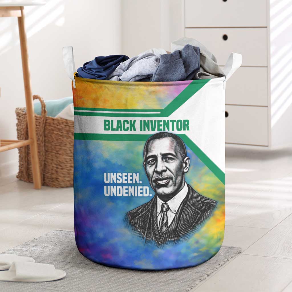 Garrett Morgan Laundry Basket with Real Impact Quote, Black Inventor Portrait and Vibrant Watercolor - Wonder Print Shop