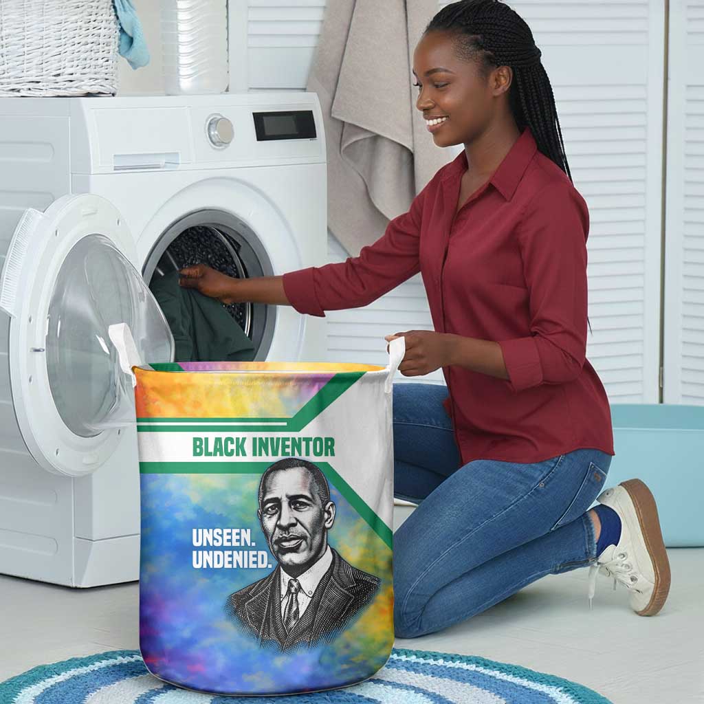 Garrett Morgan Laundry Basket with Real Impact Quote, Black Inventor Portrait and Vibrant Watercolor - Wonder Print Shop