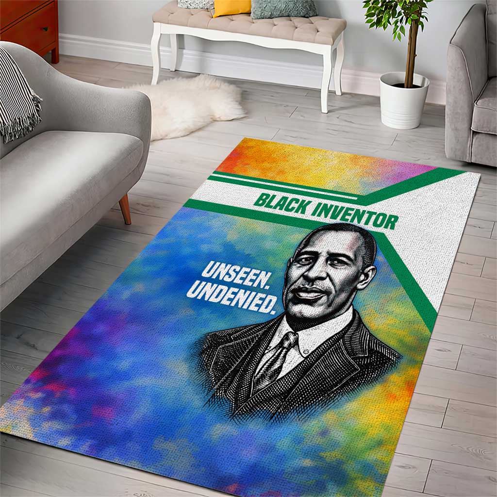 Garrett Morgan Area Rug with Real Impact Quote, Black Inventor Portrait and Vibrant Watercolor - Wonder Print Shop