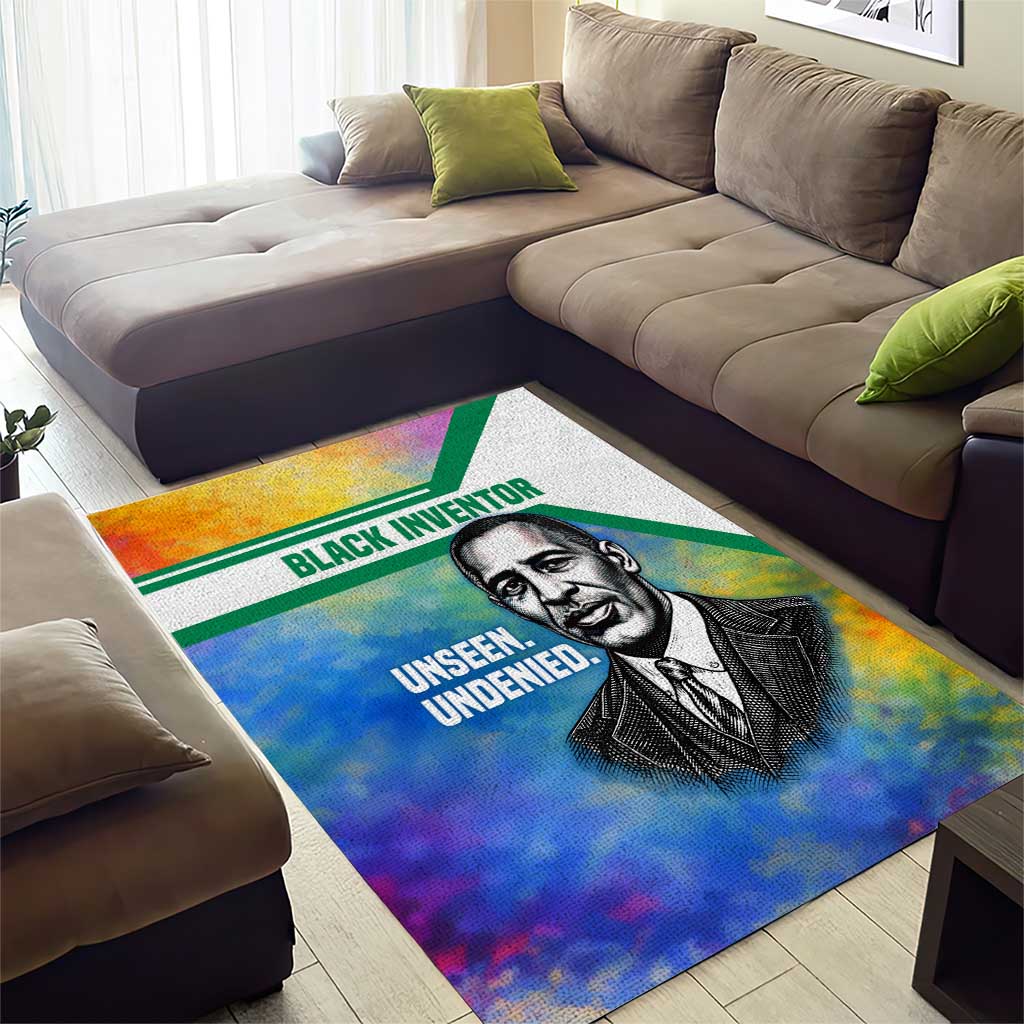 Garrett Morgan Area Rug with Real Impact Quote, Black Inventor Portrait and Vibrant Watercolor - Wonder Print Shop