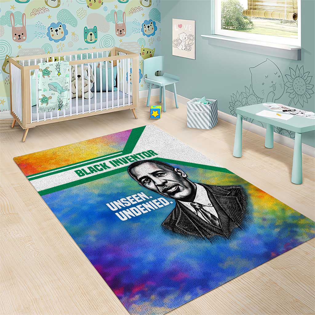 Garrett Morgan Area Rug with Real Impact Quote, Black Inventor Portrait and Vibrant Watercolor - Wonder Print Shop