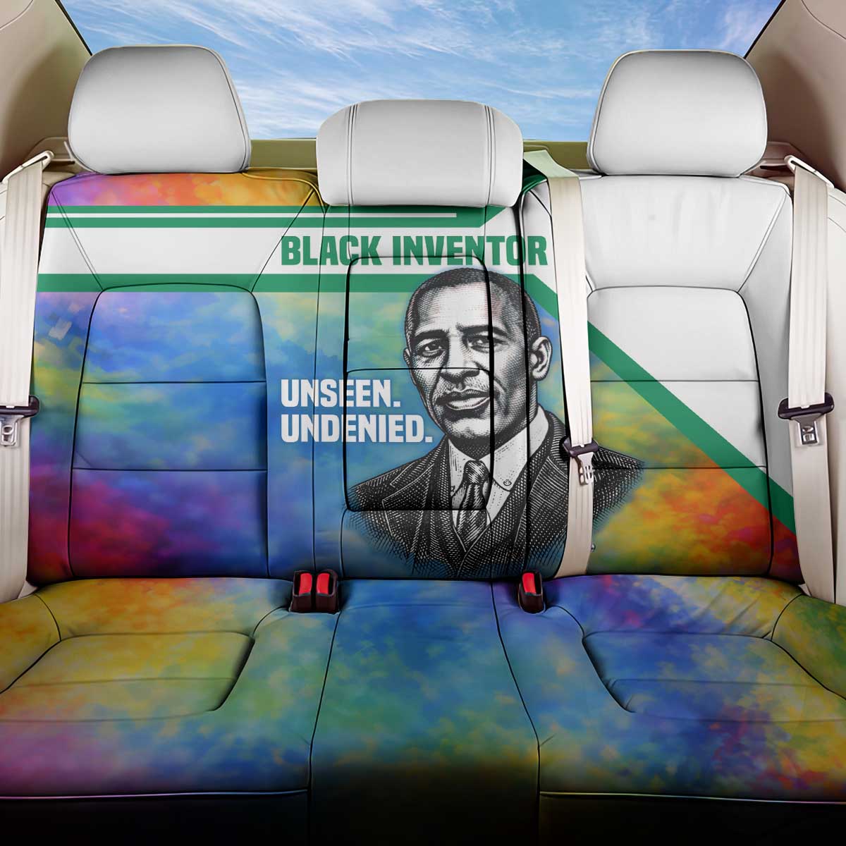 Garrett Morgan Back Car Seat Cover with Real Impact Quote, Black Inventor Portrait and Vibrant Watercolor - Wonder Print Shop