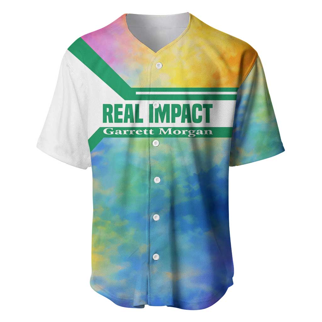 Garrett Morgan Baseball Jersey with Real Impact Quote, Black Inventor Portrait and Vibrant Watercolor - Wonder Print Shop