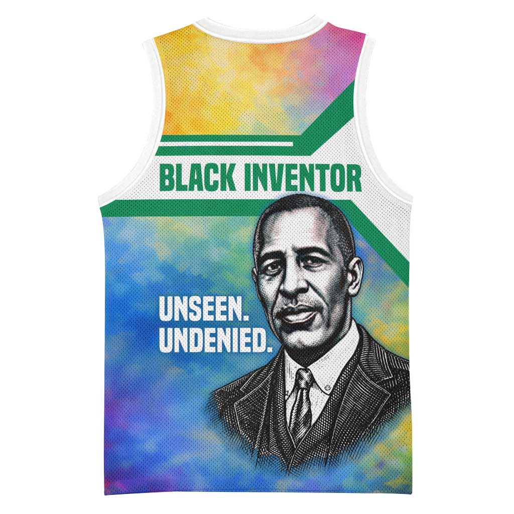 Garrett Morgan Basketball Jersey with Real Impact Quote, Black Inventor Portrait and Vibrant Watercolor - Wonder Print Shop