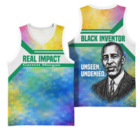 Garrett Morgan Basketball Jersey with Real Impact Quote, Black Inventor Portrait and Vibrant Watercolor - Wonder Print Shop