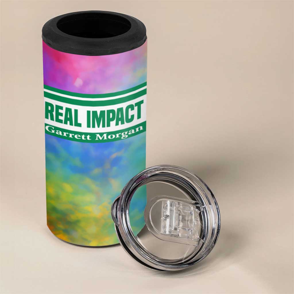 Garrett Morgan 4 in 1 Can Cooler Tumbler with Real Impact Quote, Black Inventor Portrait and Vibrant Watercolor - Wonder Print Shop
