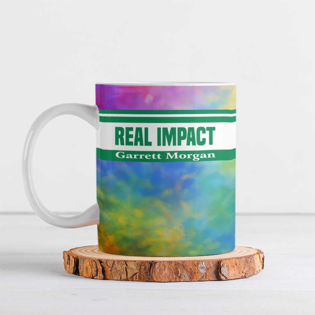 Garrett Morgan Ceramic Mug with Real Impact Quote, Black Inventor Portrait and Vibrant Watercolor - Wonder Print Shop