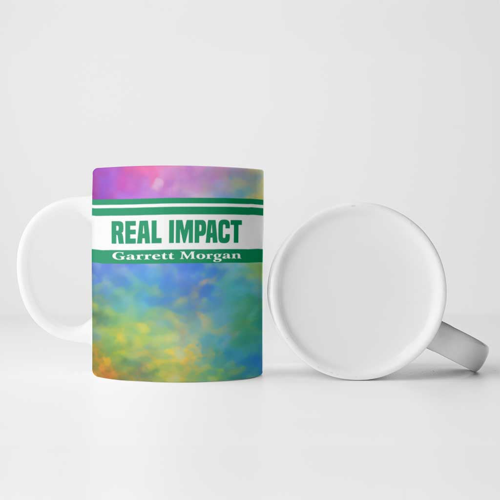 Garrett Morgan Ceramic Mug with Real Impact Quote, Black Inventor Portrait and Vibrant Watercolor - Wonder Print Shop
