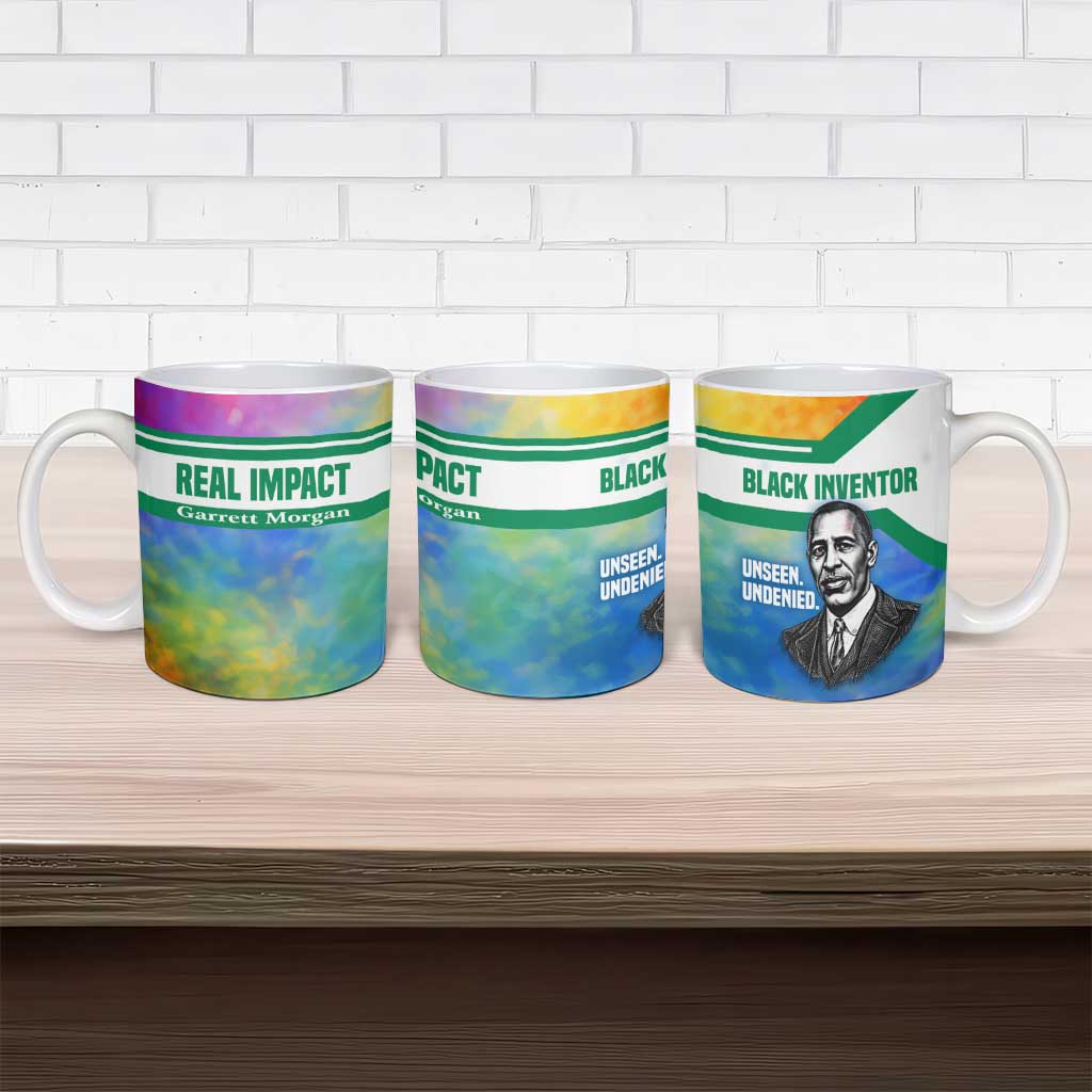 Garrett Morgan Ceramic Mug with Real Impact Quote, Black Inventor Portrait and Vibrant Watercolor - Wonder Print Shop